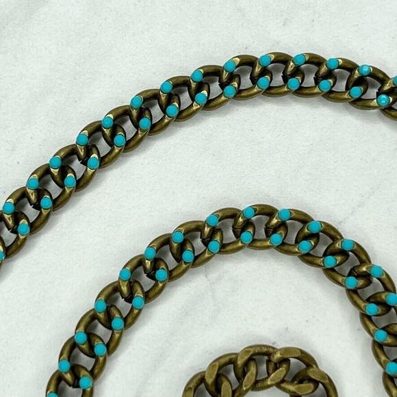 Premier Designs Gold Tone Blue Rhinestone Studded Chain Link Necklace - Picture 4 of 11